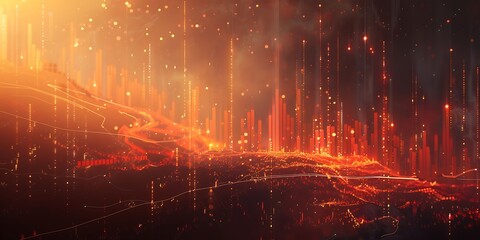 Glowing Forex Chart Background, Visualizing Currency Market Trends with Bright Indicators and Dynamic Fluctuations for Financial Analysis and Trading