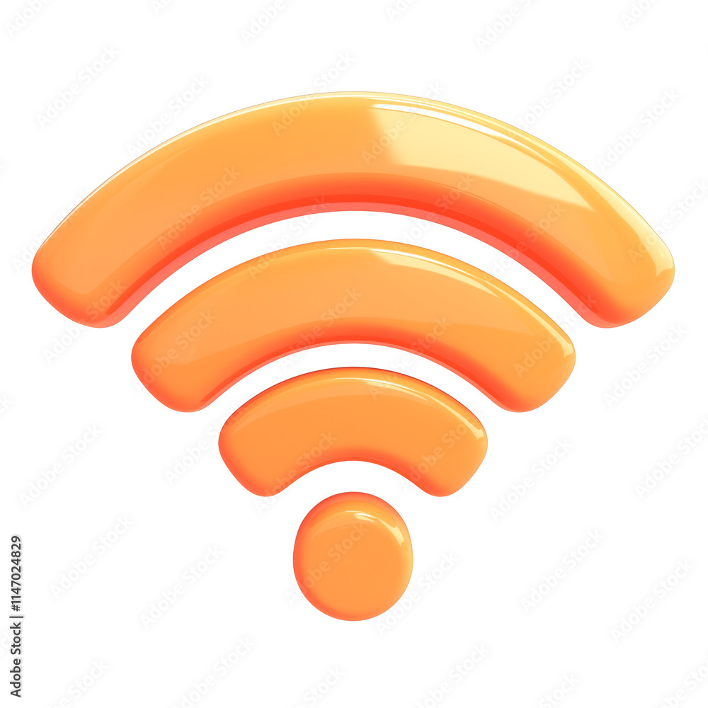 Poster 3d orange wifi symbol with glossy finish, isolated on transparency background, representing wireless