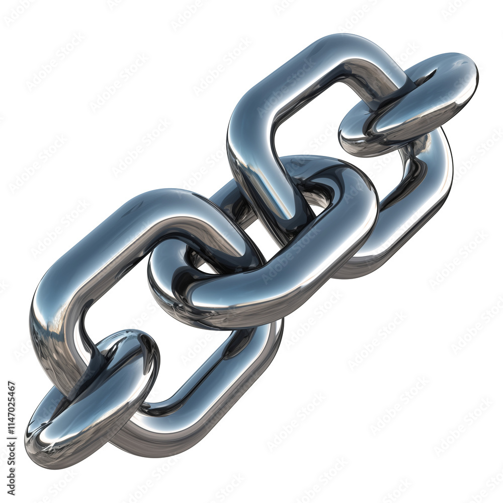 Poster shiny metallic chain with interlocked links, isolated on transparency background, showcasing strength and connection. reflective surface adds modern and industrial feel