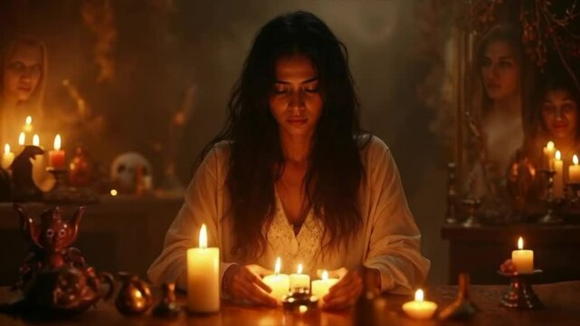 Psychic Medium Paranormal Animation Unveiling Supernatural Apparitions in Candlelit S&eacute;ance