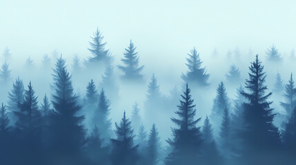 Low angle view of misty foggy forest swamp background. Misty. Illustration