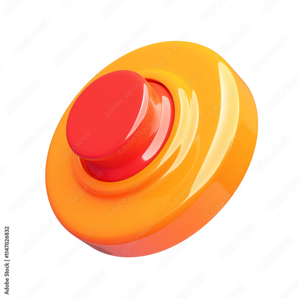 Poster vibrant 3d illustration of red eject button on glossy orange base, isolated on transparency backgrou