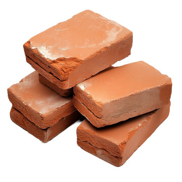 Stack of clay bricks on an isolated background, symbolizing construction and building materials.