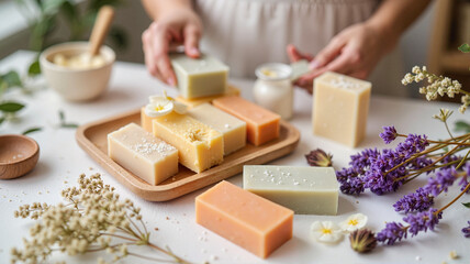 Handmade natural soaps with lavender and herbs