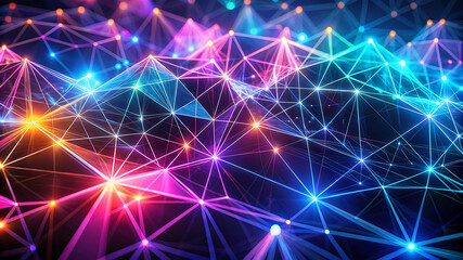 Obraz premium Abstract futuristic neon low-poly motion background for advanced communication and digital connectivity