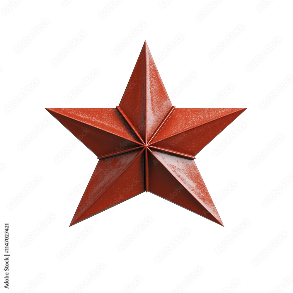 Aufkleber 3d rendered red metallic star with folded, origami like design, isolated on transparency background.