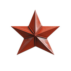 Fototapeta premium 3D rendered red metallic star with folded, origami like design, isolated on transparency background. star has glossy texture and sharp geometric edges, creating modern and striking appearance