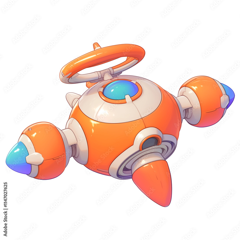 Aufkleber futuristic orange and white hovering energy core with glowing blue accents, featuring sleek spherica