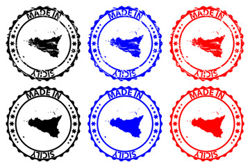 Made in Sicili - rubber stamp - vector, Sicili map pattern - black, blue and red