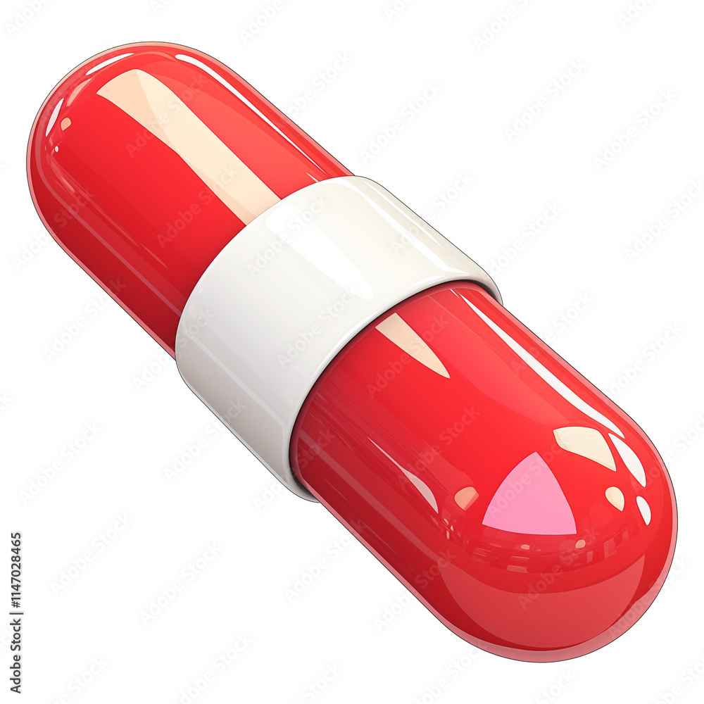 Poster 3D rendered red and white capsule pill isolated on transparency background, showcasing glossy and smooth surface with clean and minimalistic design