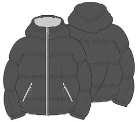 Crop Puffer Jacket  Front and Back View Fashion Illustration, Vector, CAD, Technical Drawing, Flat Drawing, Template, Mockup.