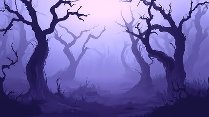 Eerie halloween woods with misty atmosphere and twisted trees horror concept ai generated illustration. Misty. Illustration