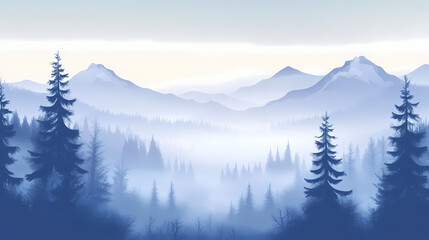 Fog in the forest, misty morning in the forest, fog in nature. Misty. Illustration