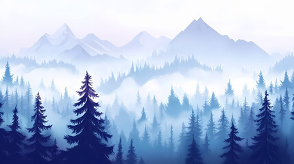 Fog in the forest, misty morning in the forest, fog in nature. Misty. Illustration