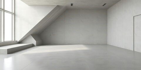 Obraz premium Sleek, polished concrete room; minimalist interior design, empty room,industrial,empty