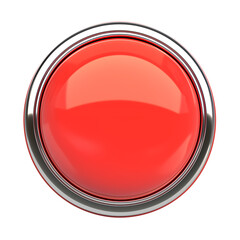 shiny red stop button with metallic rim, isolated on transparency background, showcasing sleek and modern design