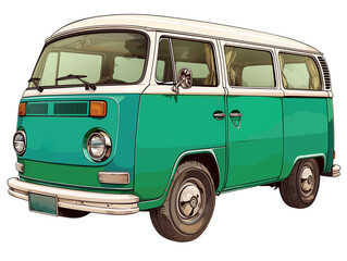 retro green and white vintage van with classic design, isolated on transparency background, showcasing its nostalgic charm and iconic style