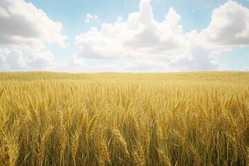Naklejka premium Wheat field over cloudy sky