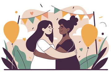 Obraz premium LGBT love couple in romantic relationships. Pride month concept. Flat vector illustration 