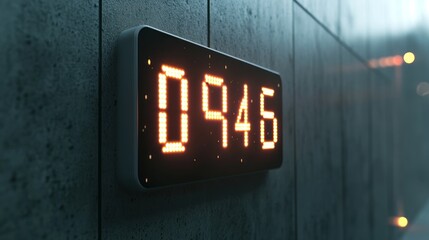 Digital clock displaying 0945 on a wall.