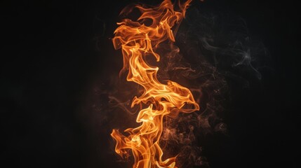 Vertical Swirling Flame Against Black Background
