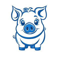 Blue icon of cute Pig isolated on a transparent background Minimalist flat icon, vector logo style sign clipart on a no background png