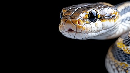 Fototapeta premium Close-up of a snake's head against a black background.