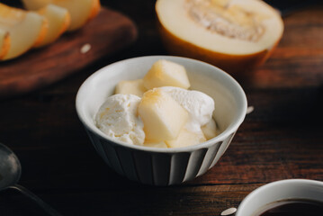 Ice Cream with Slices of Honeydew Melon