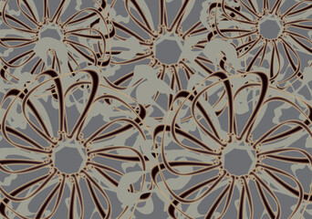 Floral motifs in gray tonality for textiles or fabrics. Dark tropical backdrop for fashion trends, business concepts, covers, invitation cards, interior solutions, tiles, dynamic posters, etc. Vector