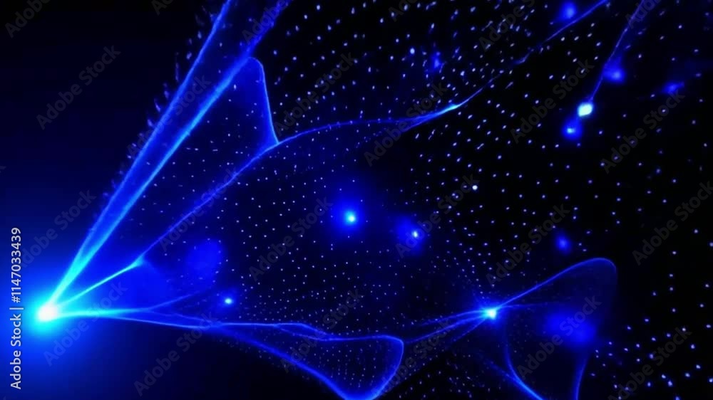 Poster glowing blue lines and fractal patterns create a dynamic, futuristic space wallpaper with a mesmeriz