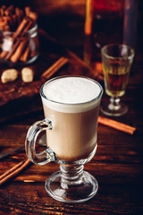 Irish coffee in drinking glass