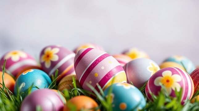 Colorful Easter Eggs in Grass