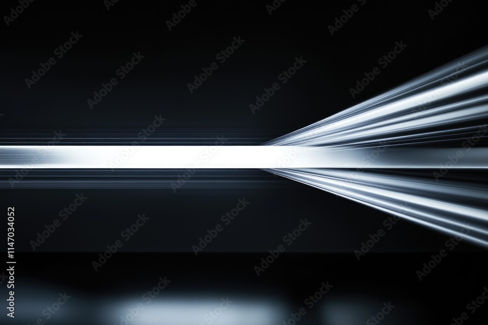 Poster abstract dark background with bright, dynamic light streaks converging to a central white line.