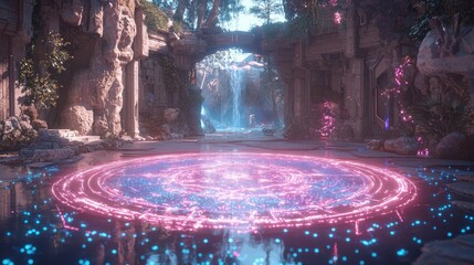 Obraz premium Mystical glowing circle in fantasy landscape.