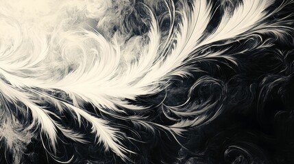 Fototapeta premium Abstract swirling grayscale feather patterns.