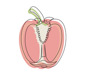 Slised red bell peppers line isolated on white background. Simple silhouette of vegetables. Hand drawn red bell peppers outline. Vector illustration