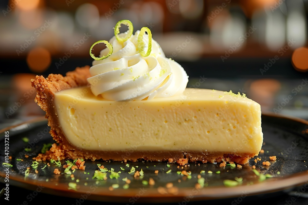 Aufkleber a slice of key lime pie with a graham cracker crust, topped with whipped cream and a lime twist