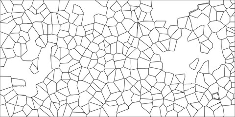 Abstract White Colored Broken Stained-Glass Geometric Retro Tiles Pattern w Black Lines & Quartz Crystal Voronoi Diagram Background for Website, Fabric Printing, Brochures, Luxury/Premium Packaging