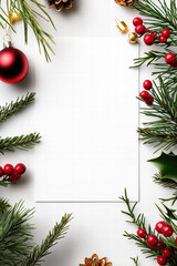 Clean and White Background with Subtle Green Pine and Red Berry Accents