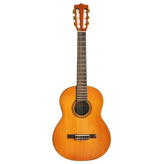 Fototapeta premium classical guitar with wooden body musical instrument isolated on a white background