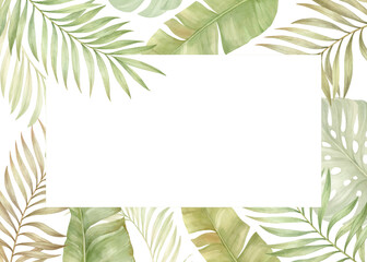 Palm leaves in a horizontal frame with space for text.