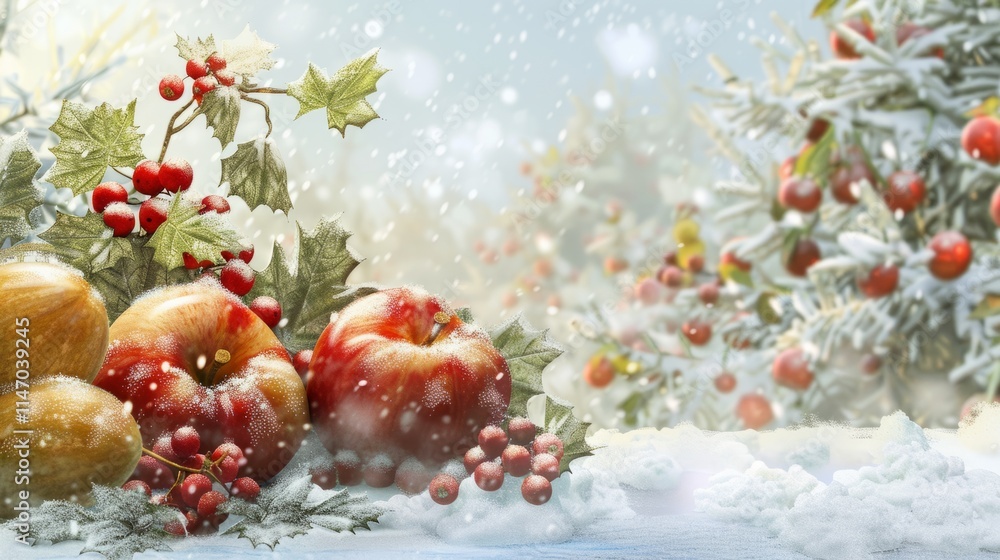 Poster winter fruit scene designed to complement your text or graphic elements