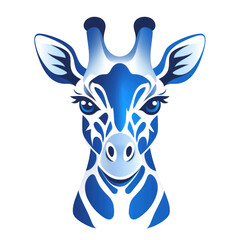 Naklejka premium Blue icon of Giraffe isolated on a transparent background Minimalist flat icon, vector logo style sign clipart on a no background png
