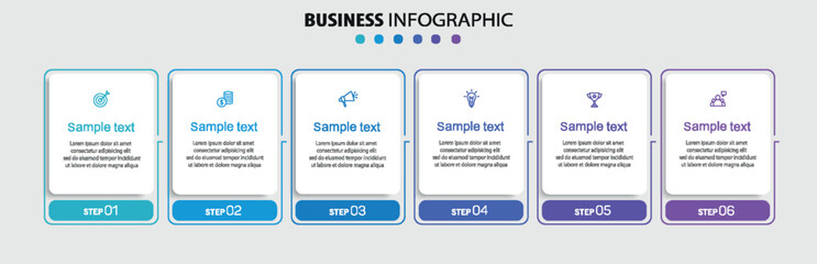 Infographic design business template with 6 options, steps. Can be used for workflow layout, diagram, annual report, web design	