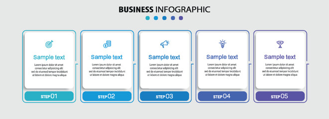 Business infographic template with 5 options, steps, process chart. Can be used for workflow layout, diagram, annual report, web design	