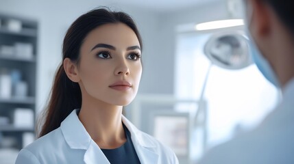 Naklejka premium Dermatologist doctor performing skin check in a modern dermatology clinic