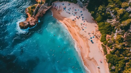 Aerial view of a stunning beach holiday scene from above