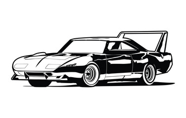 Abstract Classic vintage sports car silhouette vector 
illustration in black and white drawing style on a 
white background,coloring book.