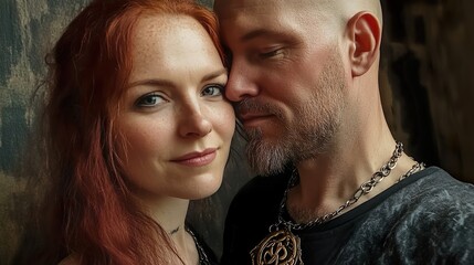 Romantic Couple with Viking-Inspired Accessories