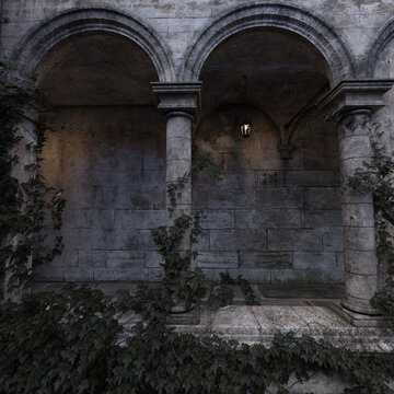 3D rendered roman mansion as a backdrop isolated on transparent background